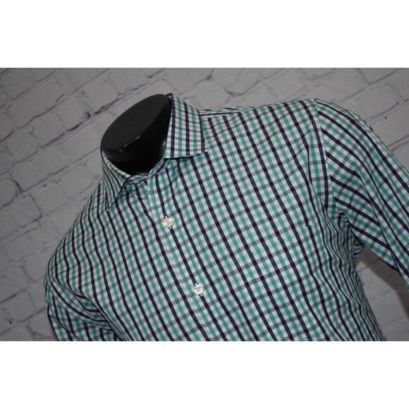 J Crew Dress Shirt Button Up Size Large Wrinkle Free Green Plaid Cotton - Picture 1 of 7